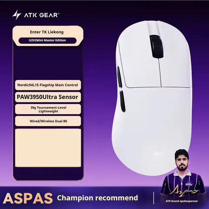 NEW ATK U2 V2 Mini Ultimate Wireless Gaming Mouse Tri-model Lightweight PAW3950 Ultra 8KHz 500mAh Custom Ergonomic E-sports Mouse