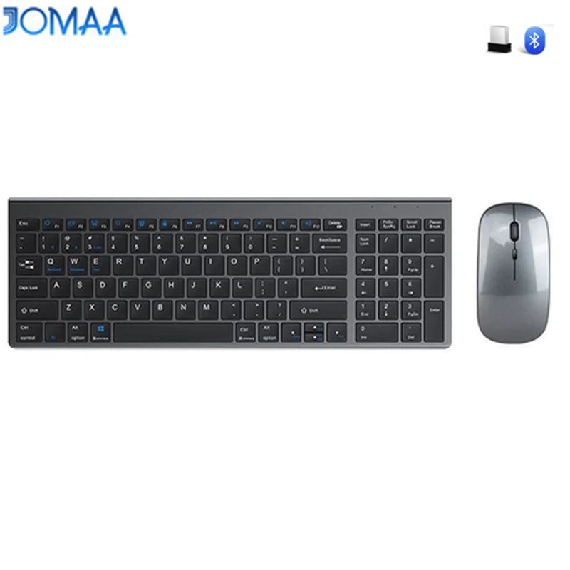 JOMAA Bluetooth & 2.4G USB Keyboard and Mouse Set for Laptop Computer iPad Rechargeable Wireless Keyboard and Mouse Combo Silent