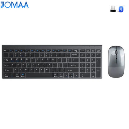 JOMAA Bluetooth & 2.4G USB Keyboard and Mouse Set for Laptop Computer iPad Rechargeable Wireless Keyboard and Mouse Combo Silent