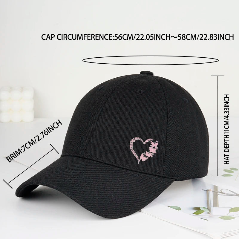 Butterfly Heart Print Baseball Cap Adjustable Unisex Gift For Girlfriend & Romantic Lovers