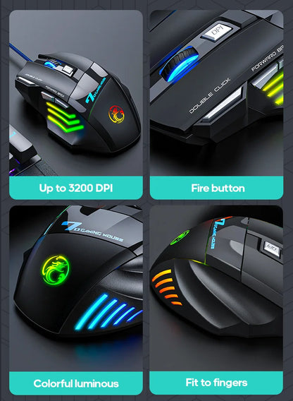4 Keys USB Wired Gaming Mouse Generation Ergonomic Gaming Mouse 2400DPI Mouse RGB Backlit High-Precision Optical Sensor Mouse