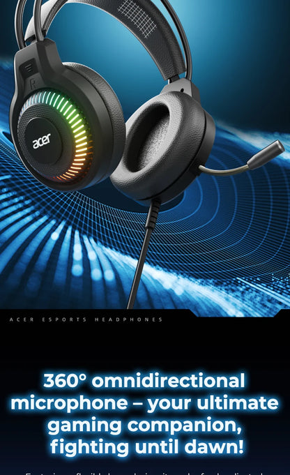 Auricolari gaming cablati RGB con microfono – Cuffie gaming con suono surround a bassa latenza, illuminazione RGB d’effetto, isolamento acustico e vestibilità confortevole