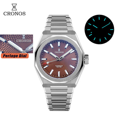 Cronos New Rhombus Perlage 39mm Dial PT5004 Miyota 90S5 See-through Caseback Men Automatic Wristwatches 10ATM Luminous