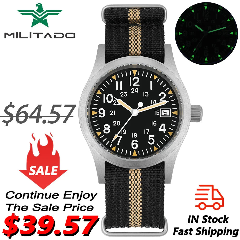 Militado ML05 Ronda 515 Movement Field Watches Domed Sapphire Crystal With High Clear AR Coating Wristwatch 38mm Vintage Watches