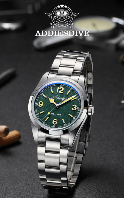 Reloj para hombre ADDIESDIVE AD2518 de 36mm en oferta destacada, cristal de espejo abombado, acero inoxidable 316L, cuarzo, resistente al agua 100m