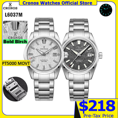 Cronos Men's Watch 39mm Automatic Wristwatch White Dial Solid Links Sapphire 10 ATM L6037M
