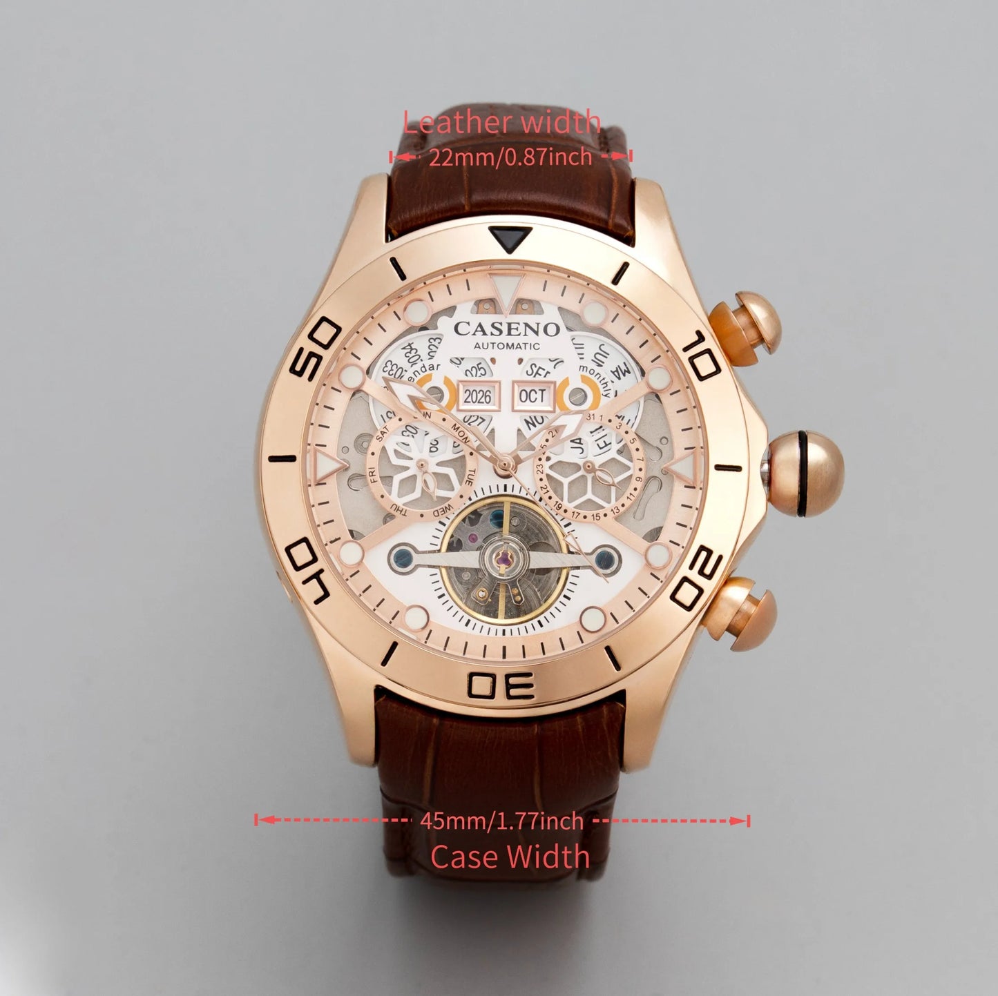 CASENO Brand Bubble Perpetual Calendar Fully Automatic Tourbillon Large Dial Mechanical Watch Belt Watch -58284G