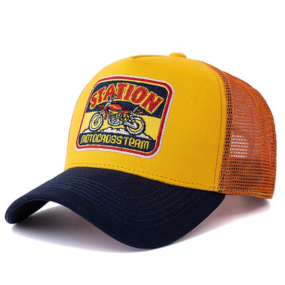 Unisex καπέλο Trucker με πλέγμα, κλασικό μοτίβο μοτοσικλέτας, αναπνεύσιμο καλοκαιρινό καπέλο μπέιζμπολ, καπέλο streetwear για άνδρες και γυναίκες