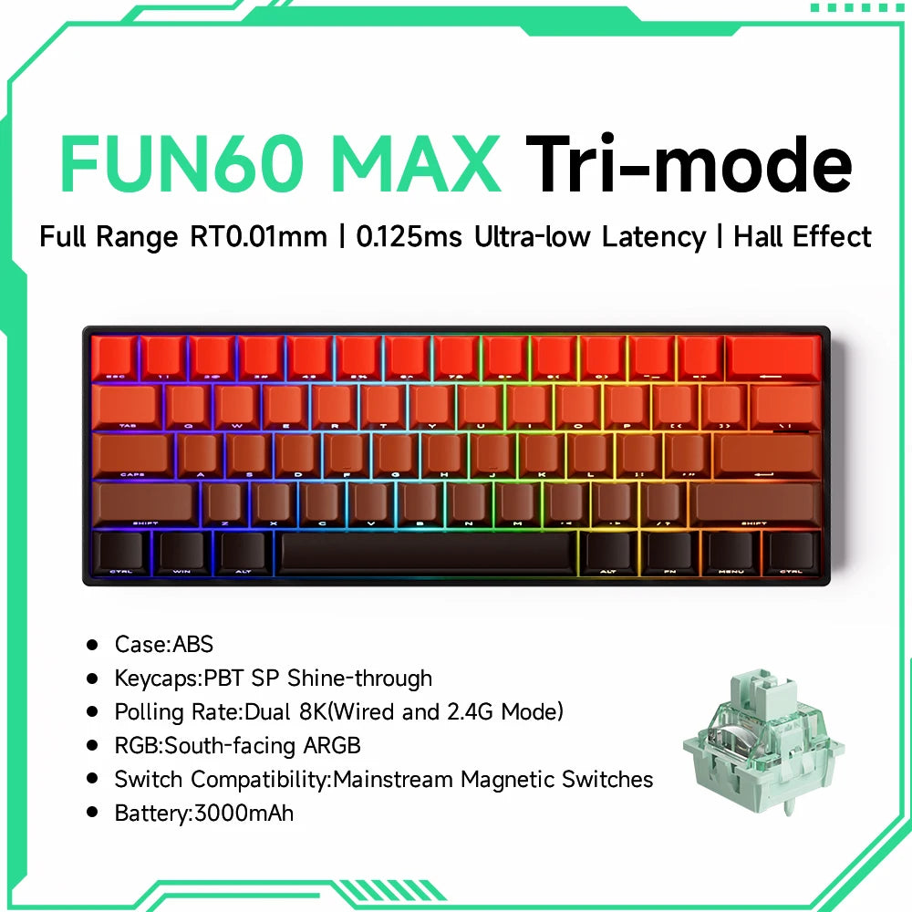 MONSGEEK FUN60 PRO&MAX HE Mechanical Keyboard Magnetic Switch 60% Wireless Gaming Keyboard Rapid Trigger 8K ARGB Custom Keyboard