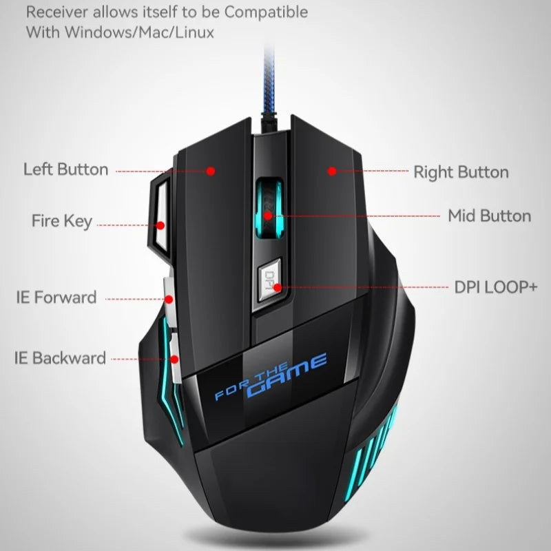 G6 USB žični gaming miš sa 7 tipki, kotačićem za pomicanje, podesivim optičkim senzorom 5500DPI i ergonomskim e-sports dizajnom za laptop, PC i Xiaomi