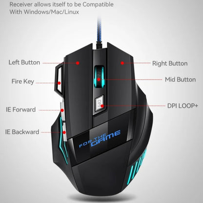 G6 USB žični gaming miš sa 7 tipki, kotačićem za pomicanje, podesivim optičkim senzorom 5500DPI i ergonomskim e-sports dizajnom za laptop, PC i Xiaomi
