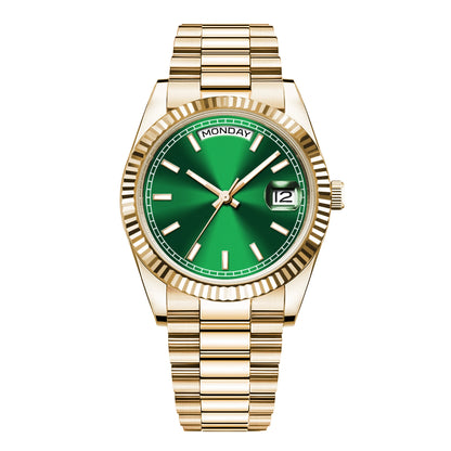 Orologio meccanico da uomo CORGEUT NH36 con indicazione di giorno e data, bracciale President, cassa in acciaio, lunetta arcuata filettata, impermeabile