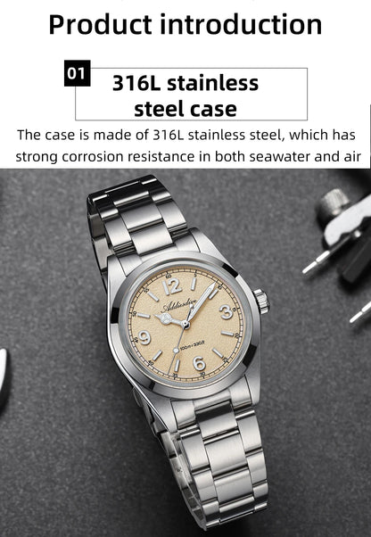 Reloj para hombre ADDIESDIVE AD2518 de 36mm en oferta destacada, cristal de espejo abombado, acero inoxidable 316L, cuarzo, resistente al agua 100m
