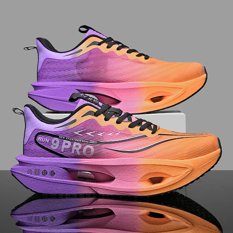 New Men's Carbon Plate Sneakers Outdoor Soft Sole Mesh Sports Shoes Running Shoes Light Anti-Slip Casual Couple Tennis Shoes