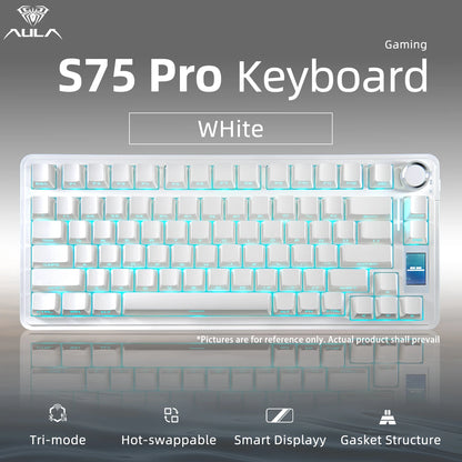 Teclado Mecânico AULA S75 PRO 75% Layout Personalizado Retroiluminação RGB Sem Fios Bluetooth Gaming com Ecrã e Botão Rotativo