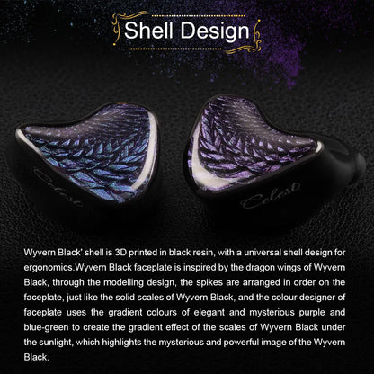 Celest Wyvern Black In-Ear Monitor Wired IEM Gaming Earbuds with Microphone HiFi Bass 10mm Driver Detachable Cable