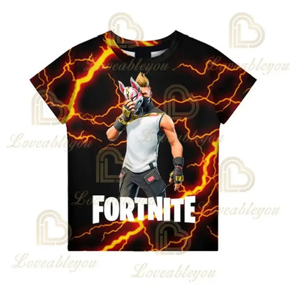 T-shirt infantil de verão Cartoon Fortnite com impressão 3D, para meninos e meninas, estilo streetwear, roupa para adultos e crianças, t-shirt divertida com gola redonda