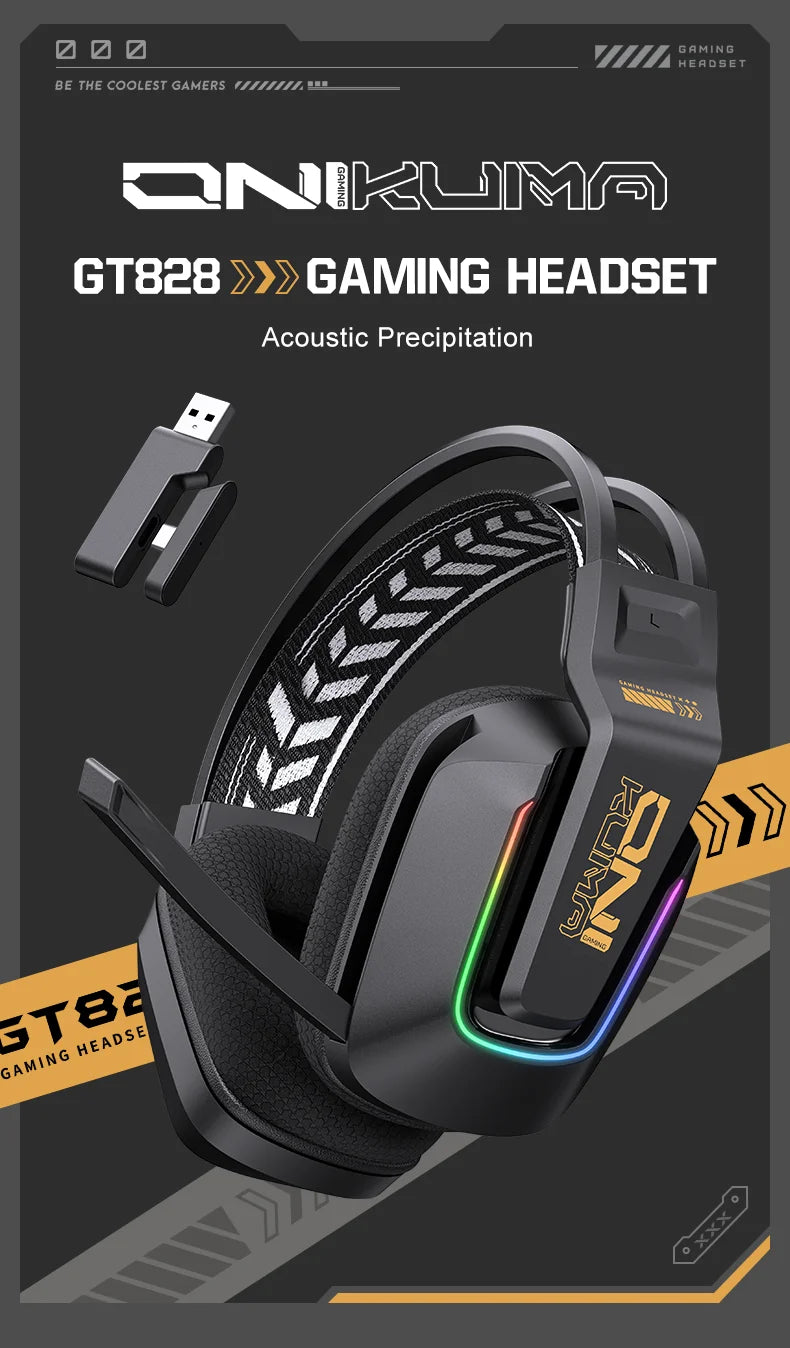 Cuffie da gaming wireless ONIKUMA GT828 Bluetooth 5.3 RGB con microfono, cancellazione del rumore e connessione a 4 modalità per PC, PS5 e laptop