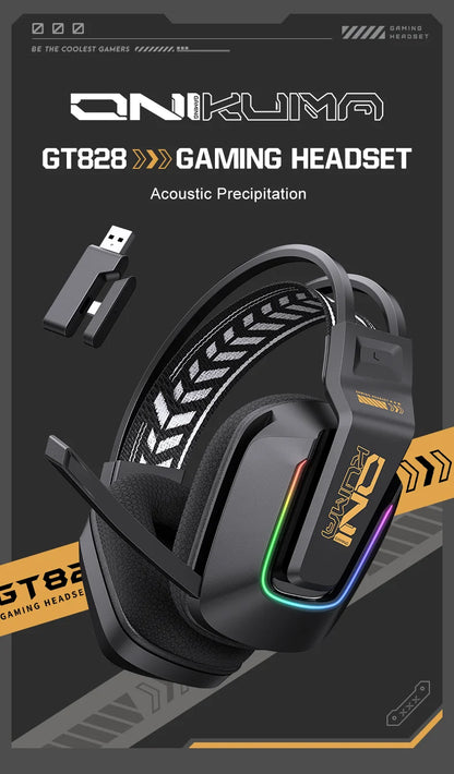 Cuffie da gaming wireless ONIKUMA GT828 Bluetooth 5.3 RGB con microfono, cancellazione del rumore e connessione a 4 modalità per PC, PS5 e laptop