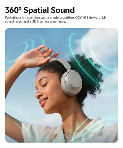 Cuffie Bluetooth 6.0 Over-Ear QCY H3S con ANC adattivo -56dB – Headset wireless Hi-Res LDAC, batteria 102H, audio spaziale Dual Driver