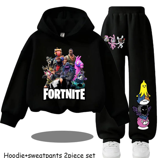 Fortnite Printed Children's Hoodies Cartoon Comfortable 2pcs Suit Loose Long Sleeve Tops with Pant Autumn Winter Clothes Gift