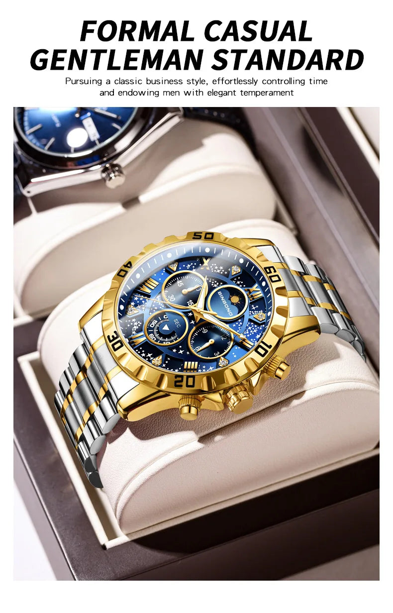 2026 Herrenuhr – leichter Luxus, Business-Stahlarmband, Mondphase, Sternennacht-Design, wasserdicht, modische Quarzuhr für Herren, Geschenk