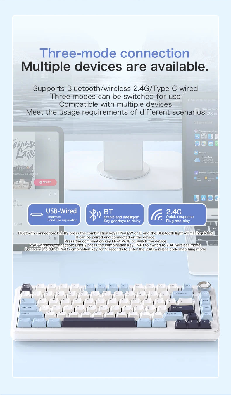 F75 Mechanical Keyboard FREEWOLF * AULA F75 Bluetooth Three-mode Keyboard, Dedicated for Gaming and Office Use