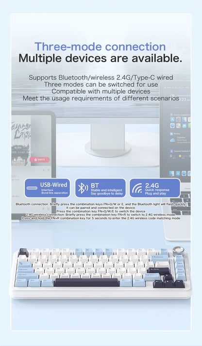 F75 Mechanical Keyboard FREEWOLF * AULA F75 Bluetooth Three-mode Keyboard, Dedicated for Gaming and Office Use
