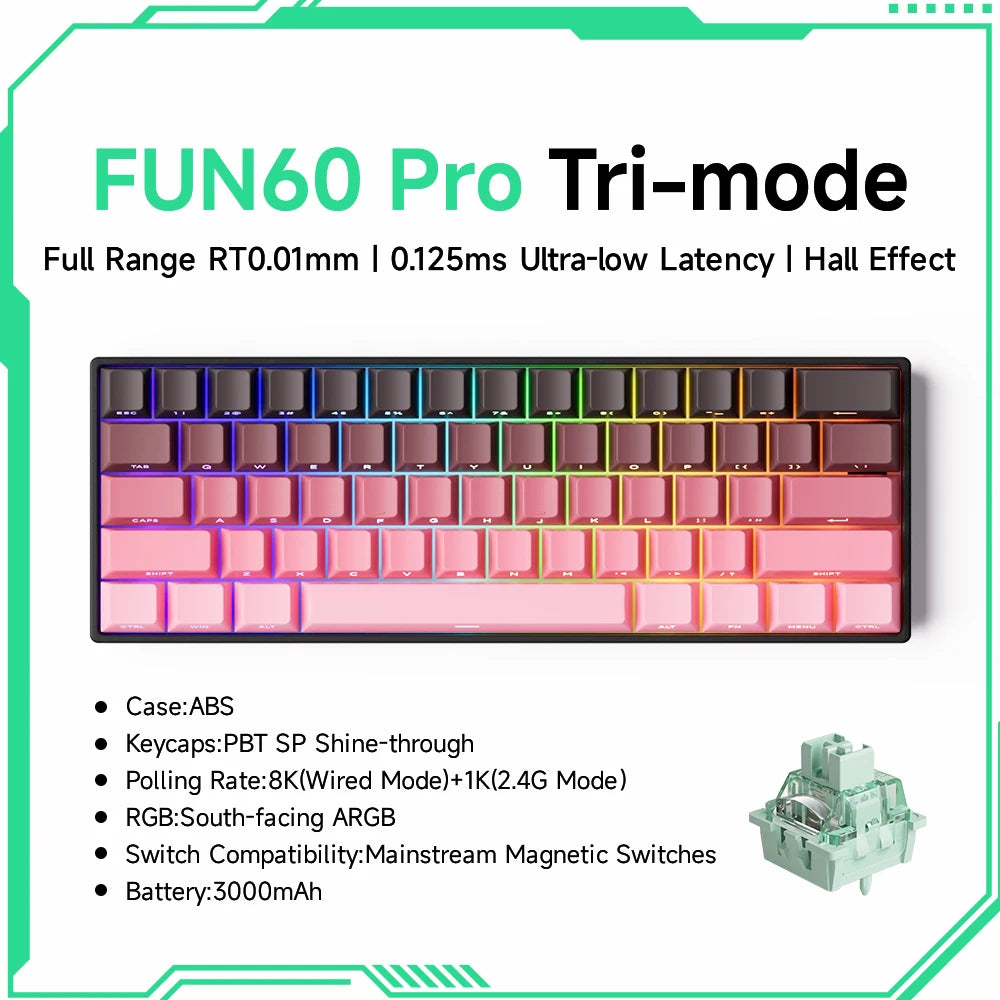 Teclado Mecânico Akko MonsGeek FUN60 com Switch Magnético, 60%, Teclado Gaming, Rapid Trigger 0.01mm, 8K, ARGB, HE/TMR, Teclado Personalizado