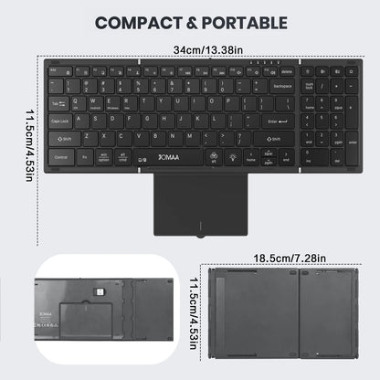 Portable Bluetooth Dual Mode Wireless Touchpad Keyboard with RGB Backlit, 98 Keys Foldable Office Keyboard for PC/Laptop/Mac-Black