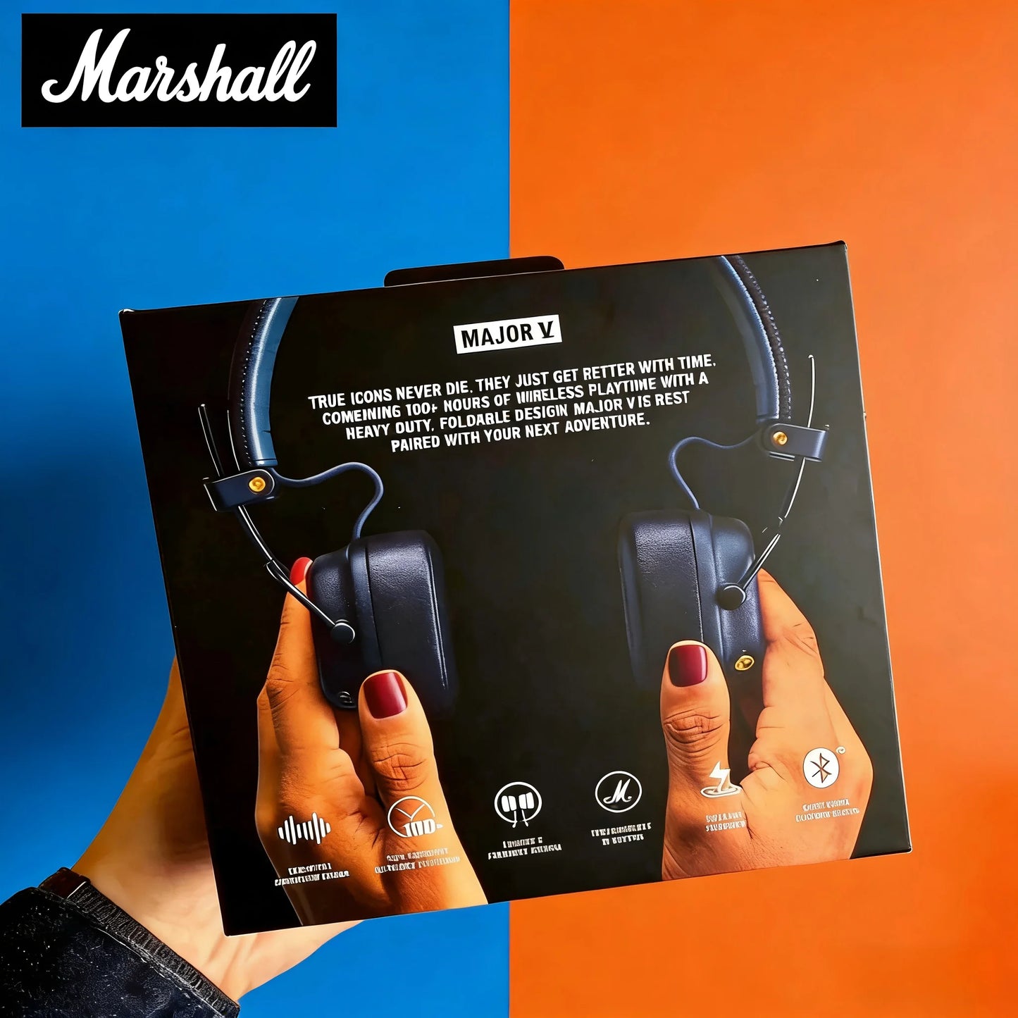 Cuffie on-ear wireless Bluetooth Marshall Major V 5 – Suono stereo con bassi profondi, headset sport & gaming con microfono, cuffie wireless e cablate