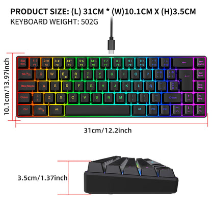 Hot Sale! Spanische kabelgebundene Gaming-Tastatur mit 69 Tasten und RGB-Hintergrundbeleuchtung, kompaktes 68%-Design, ein unverzichtbares Gadget für Büroangestellte und Gamer