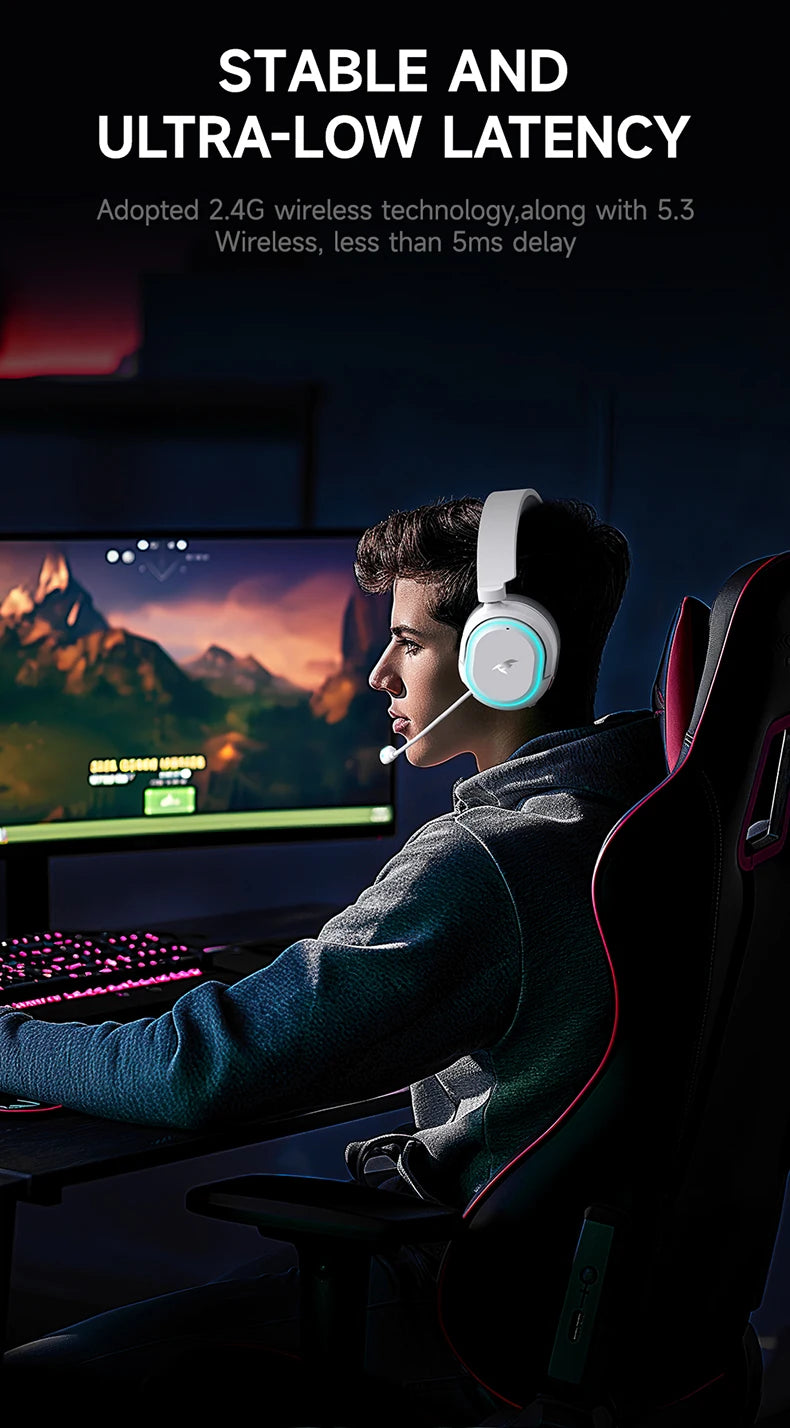 Picun G2 Kabelloses Gaming-Headset Bluetooth 5.3 – 7.1-Surround-Sound, Gaming-Kopfhörer mit 5ms niedriger Latenz und ENC-Mikrofon für PC, PS5, PS4, Switch & Mobilgeräte