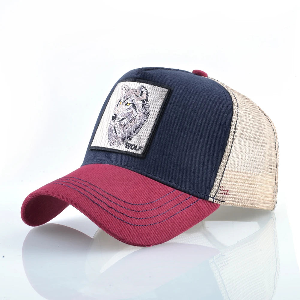 Modieuze baseballpet met geborduurde wolfspatch, snapback, hiphop-truckerpetten voor heren en dames, ademende pet met klep voor buitengebruik