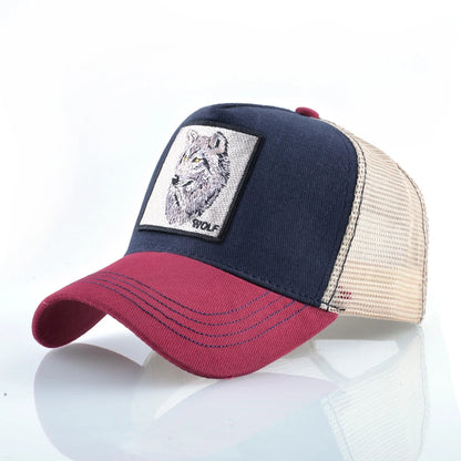 Modieuze baseballpet met geborduurde wolfspatch, snapback, hiphop-truckerpetten voor heren en dames, ademende pet met klep voor buitengebruik