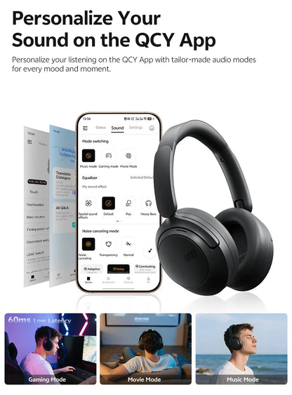 Cuffie over-ear QCY H3S ANC Bluetooth 6.0 – Hi-Res LDAC Spatial Audio, cancellazione adattiva del rumore -56dB, headset wireless