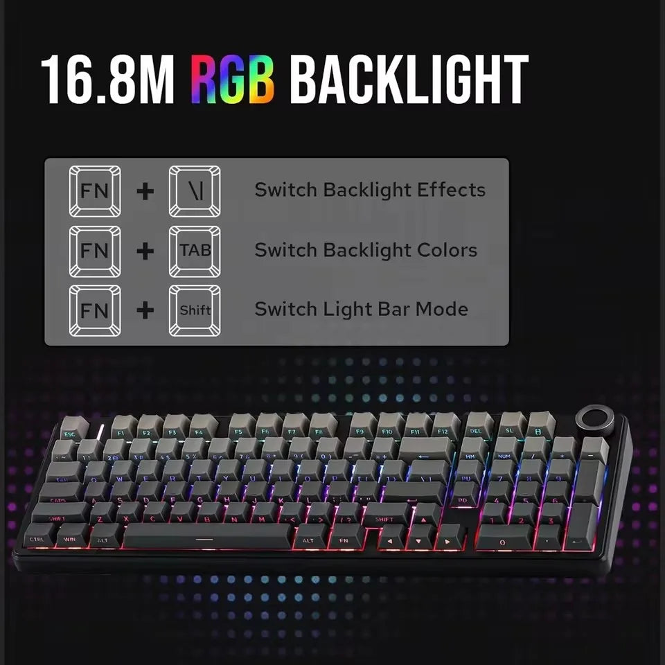 Teclado Mecânico Gaming E-sports AULA F99 Pro Três Modos RGB Hot Swappable 96% PBT Personalizado Sem Fios com Botão Medi