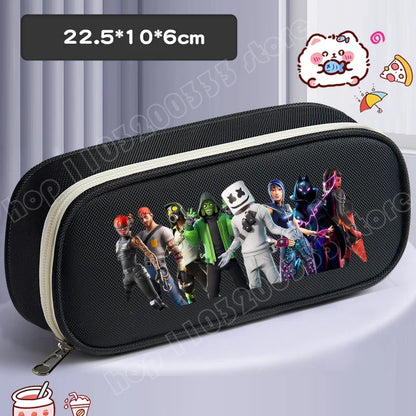 Fortnite Pencil Case Cartoon Character Print Pencil Pouch Canvas Stationery Bag Fashion Student Stationery Box Birthday Gifts