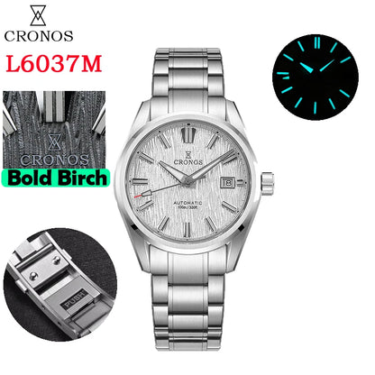 Cronos Men's Watch 39mm Automatic Wristwatch White Dial Solid Links Sapphire 10 ATM L6037M