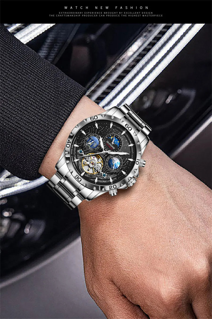 GLENAW Design Herrenuhr Top-Marke Luxusmode Business Automatikuhr für Herren Wasserdichte mechanische Uhr Montre Homme
