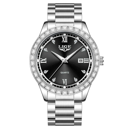 LIGE elegant women's watch Fashion waterproof clock luminous stainless steel business quartz watch for Women reloj de mujer+BOX