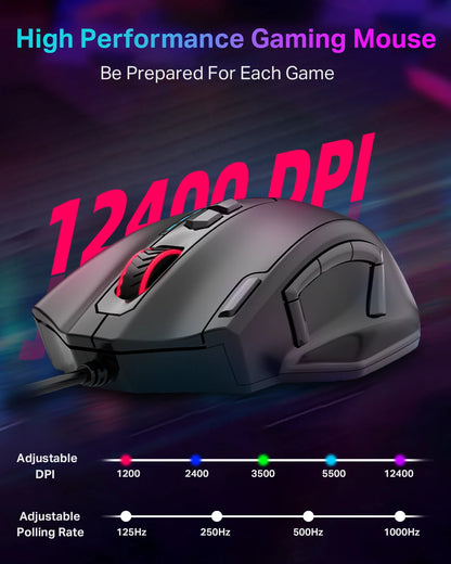 E-YOOSO X-41 Pro USB Wired Gaming Mouse RGB Backlit 12400 DPI 11 Buttons Programmable Ergonomic Mice for Work Computer PC Laptop