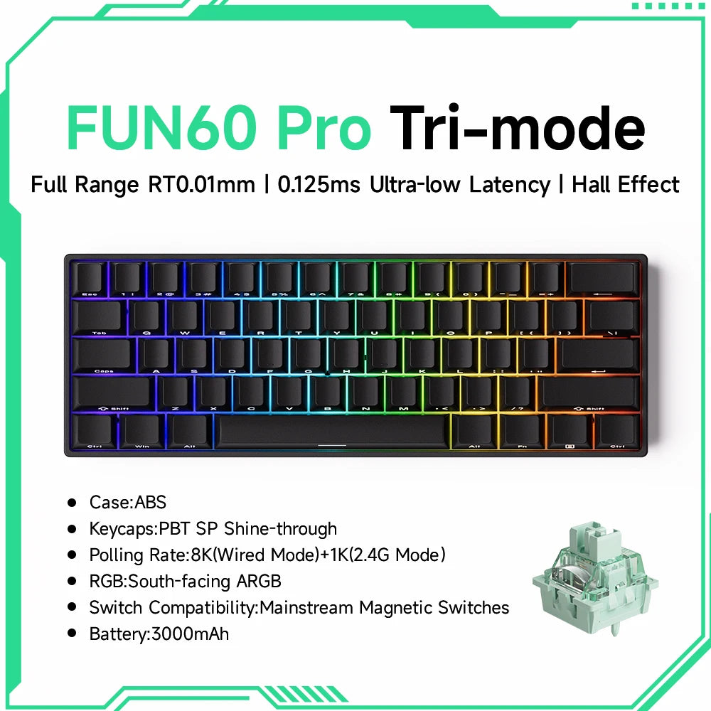 Teclado Mecânico Akko MonsGeek FUN60 com Switch Magnético, 60%, Teclado Gaming, Rapid Trigger 0.01mm, 8K, ARGB, HE/TMR, Teclado Personalizado