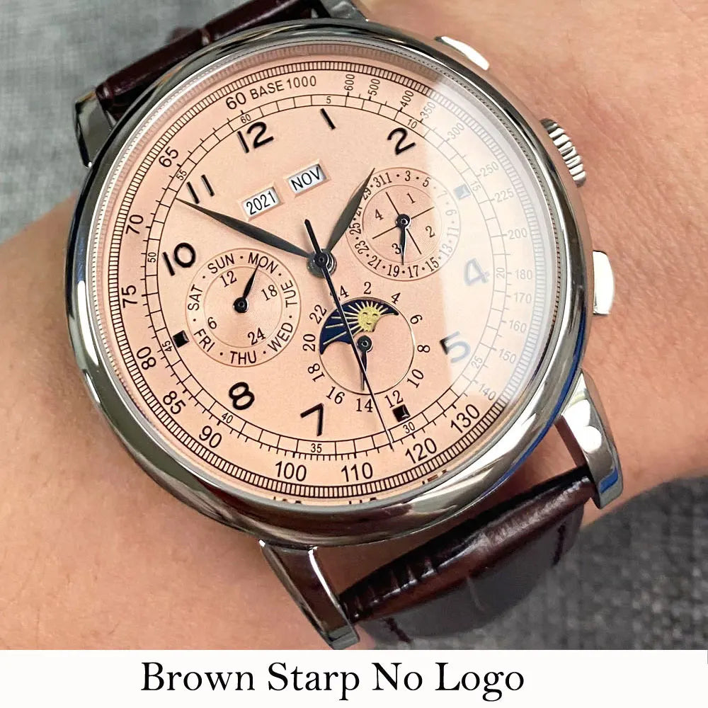 Corgeut Multi Functional Watch Automatic Mechanical Watch for Men 42mm Day Date Month Year Day/Night ST1655 Movt Polished Case