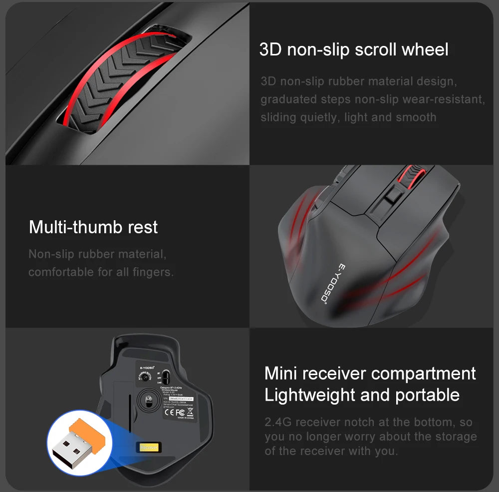 Mouse gaming E-YOOSO X-31 Pro USB, mare, cu suport Bluetooth 2.4G Wireless, PAW3212, 4800 DPI, pentru gameri, computer, laptop și PC
