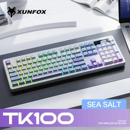 Teclado XUNFOX TK100 sem fios 2.4 Bluetooth de modo duplo para gaming, silencioso, escritório e portátil, universal