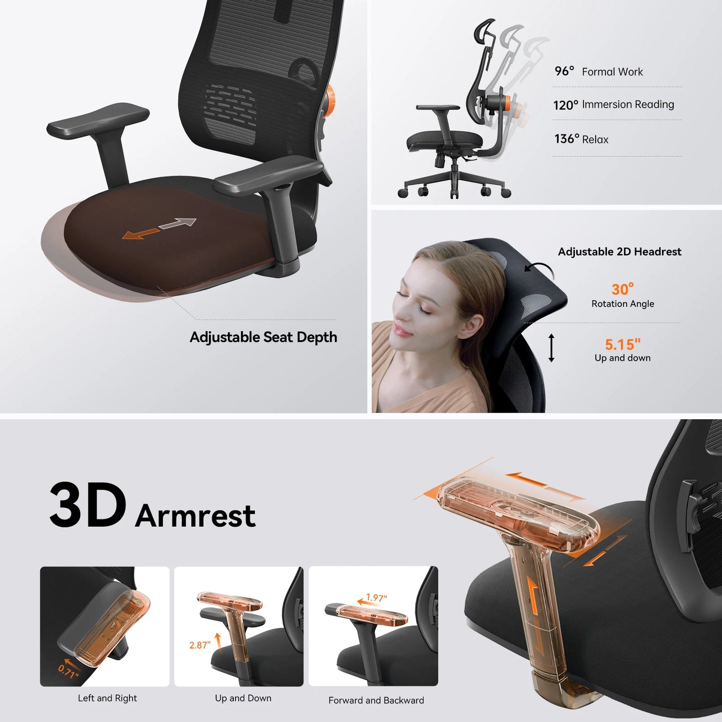 NEWTRAL MAGICH003 Ergonomic Office Chair, Adaptive Lower Back Support Gamer Chair, Adjustable Headrest Seat Depth Office Chair