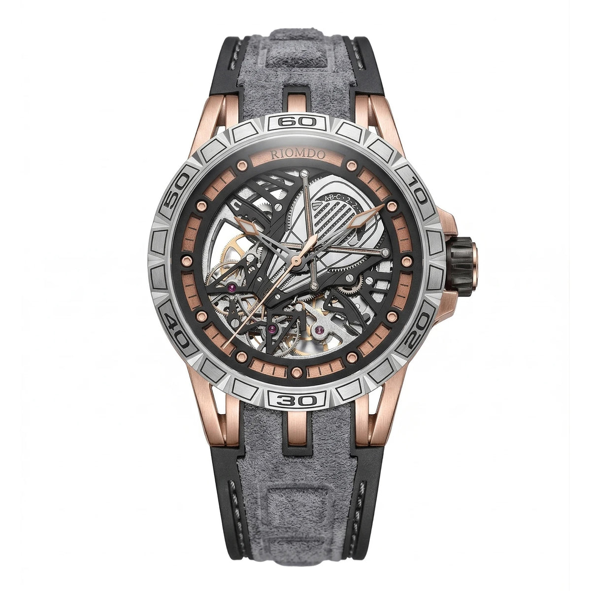 OBLVLO Men's Two Tone Big Skeleton Dial Mechanical Automatic Watch Luminous Waterproof Rubber Band Machinery Clock RD-903