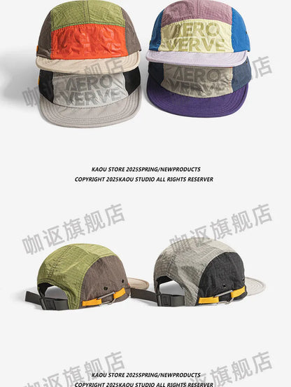Gorras de béisbol japonesas de 5 paneles con combinación de colores retro para hombre; para verano, actividades al aire libre, acampada y ocio; protección solar; gorras de nicho para mujer