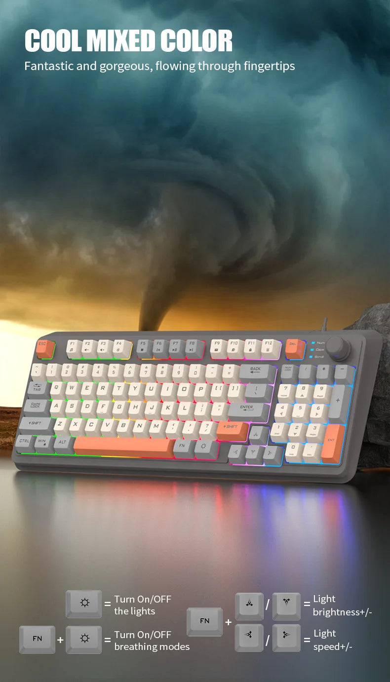 Keyboard K81 Gaming Keyboard 81 Key 80% Layout Spanish Russian Korean Arabic Keyboard USB Wired RGB Light Volume Knob Ergonomics